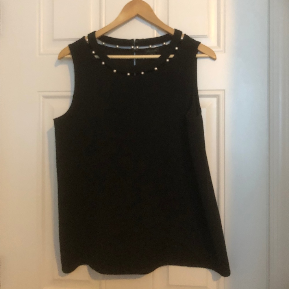 Ann Taylor Sleeveless Black Blouse with Pearls